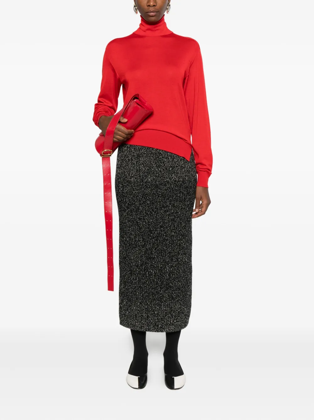 Вязаный свитер с воротником-стойкой JIL SANDER, красный — фото 2