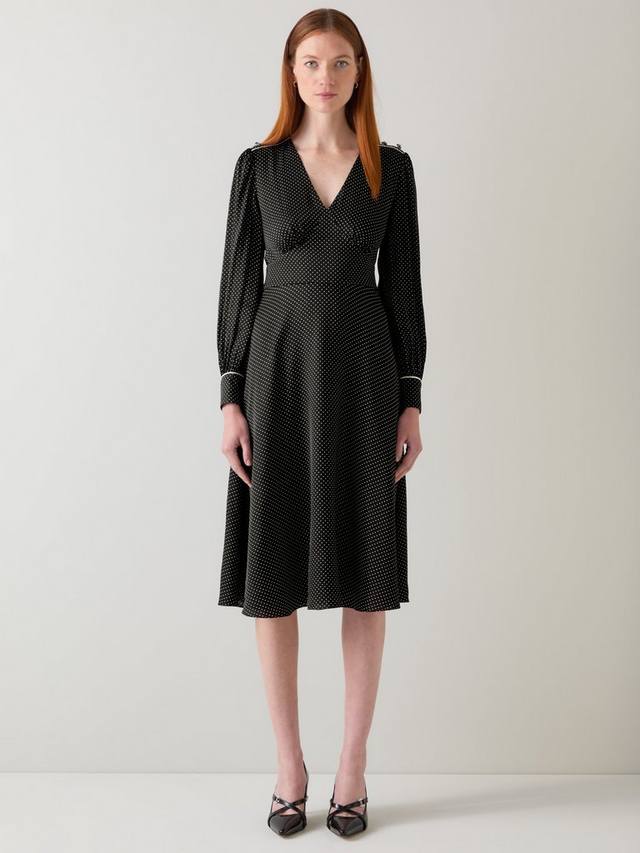 

Платье Larissa с длинным рукавом и V-образным вырезом в горошек миди L.K.Bennett