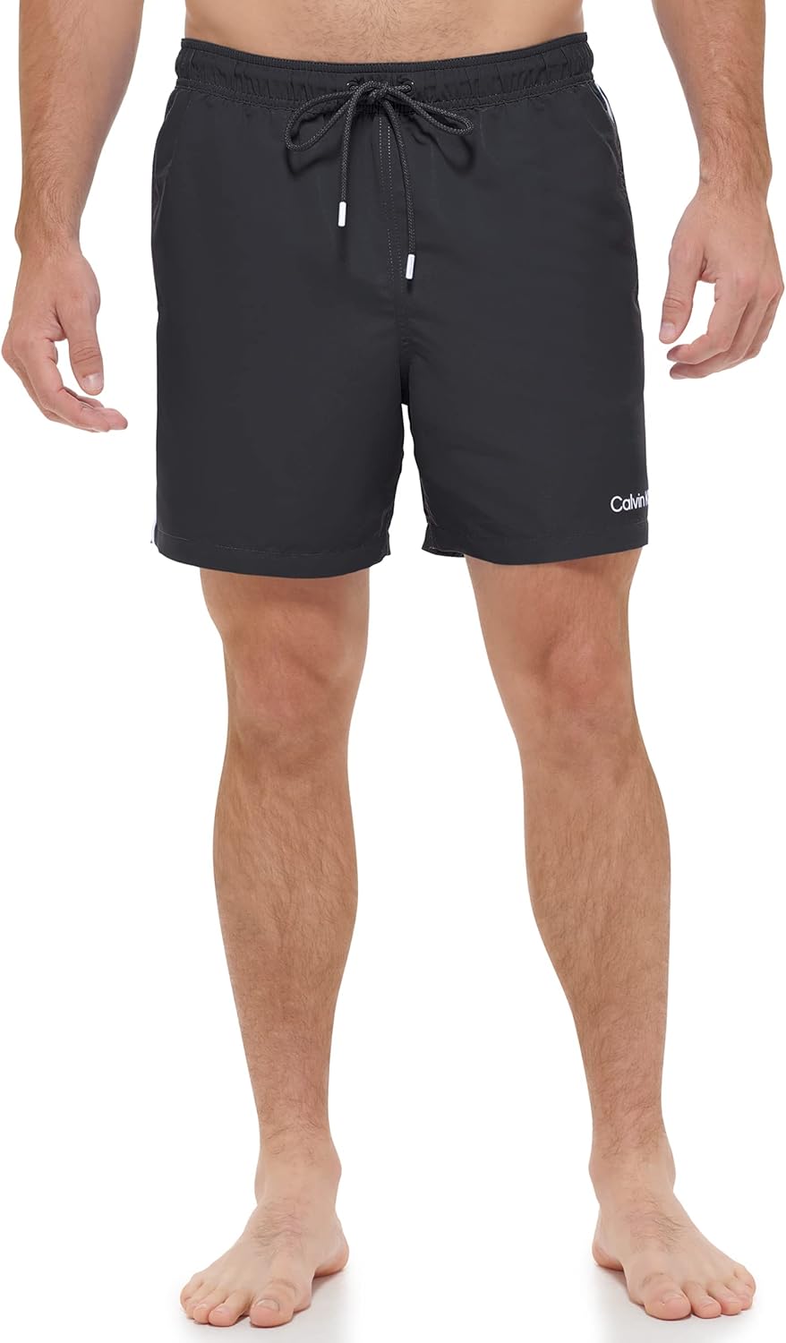 

Мужские стандартные плавки-шорты Calvin Klein с защитой от ультрафиолета, быстросохнущие, с завязками и узором, Black Monochrome