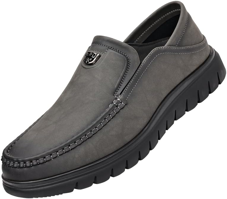 

Мужские повседневные кожаные туфли без шнурков, износостойкие, противоскользящие, с круглым носком, на толстой подошве, на все сезоны Sfwarmart, серый