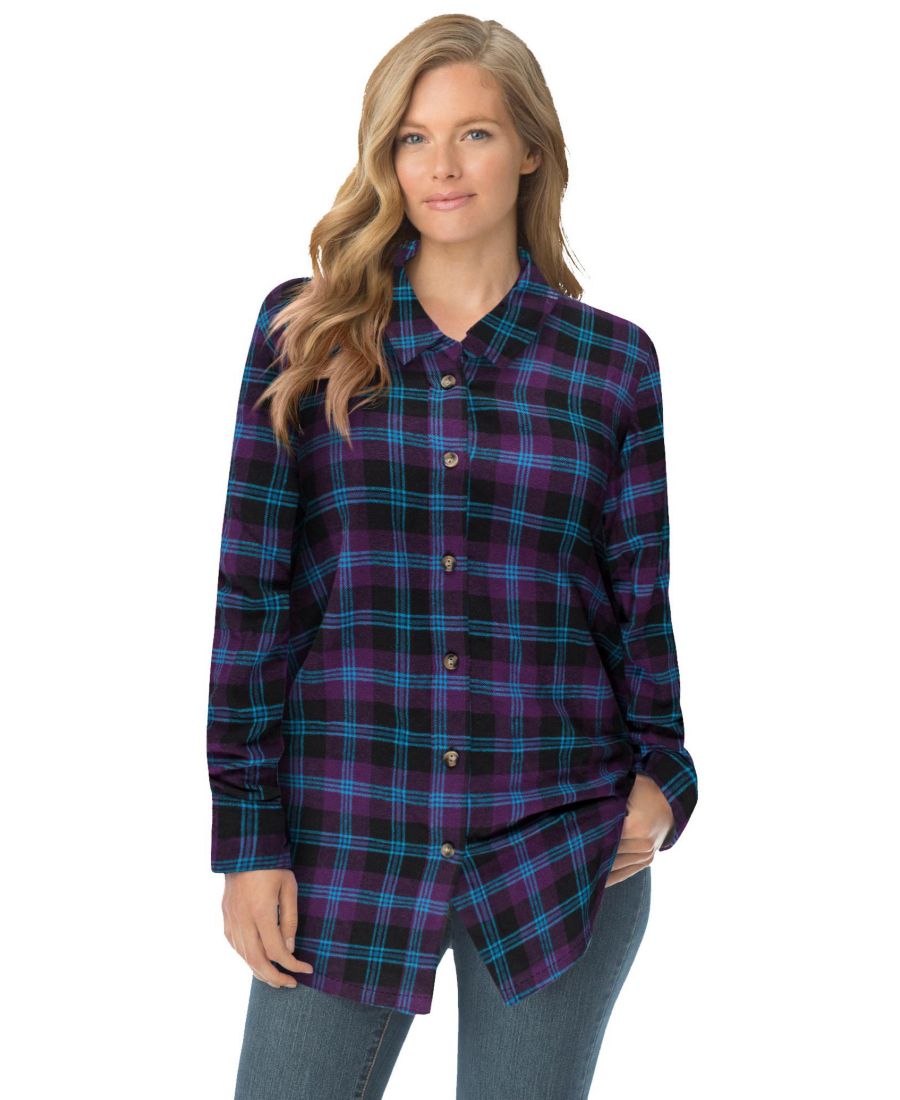 

Классическая фланелевая рубашка больших размеров Woman Within, Midnight plum plaid
