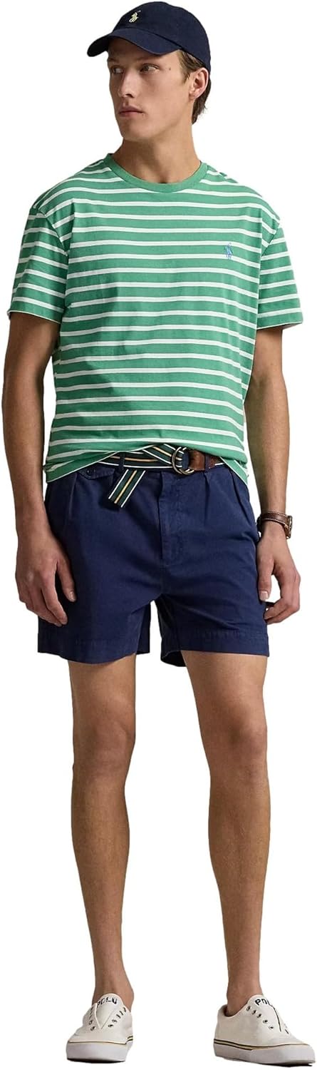 Мужская футболка POLO RALPH LAUREN из хлопкового джерси с круглым вырезом, Rl Striped Raft Green — фото 3