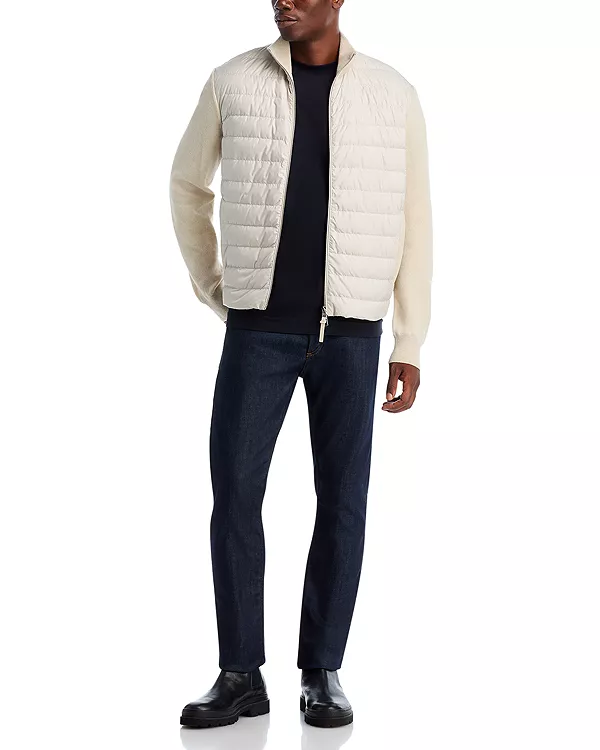 Утепленный кардиган на молнии из шерсти и кашемира Moncler, белый — фото 2