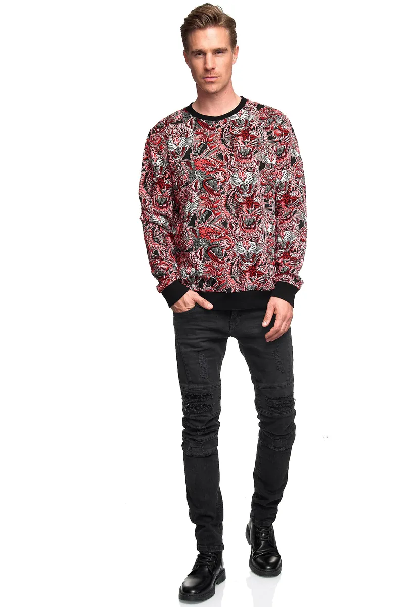 

Толстовка Rusty Neal "Red Tiger in Jacquard" с экстравагантным узором, черный