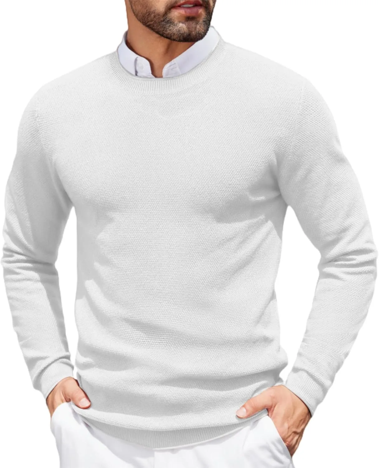 

COOFANDY мужской свитер-пуловер легкий с вафельной вязкой Slim Fit