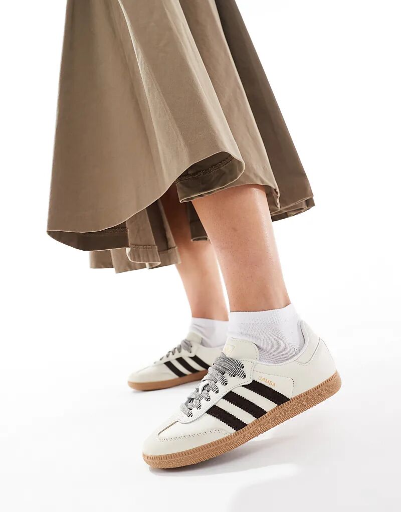 Кроссовки Samba OG кремового и темно-коричневого цвета adidas Originals — фото 4