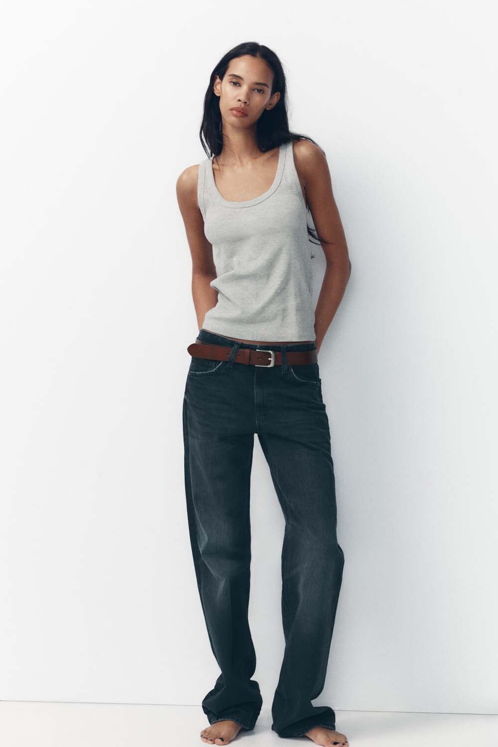 

Широкие джинсы со средней талией ZARA, цвет Midnight blue