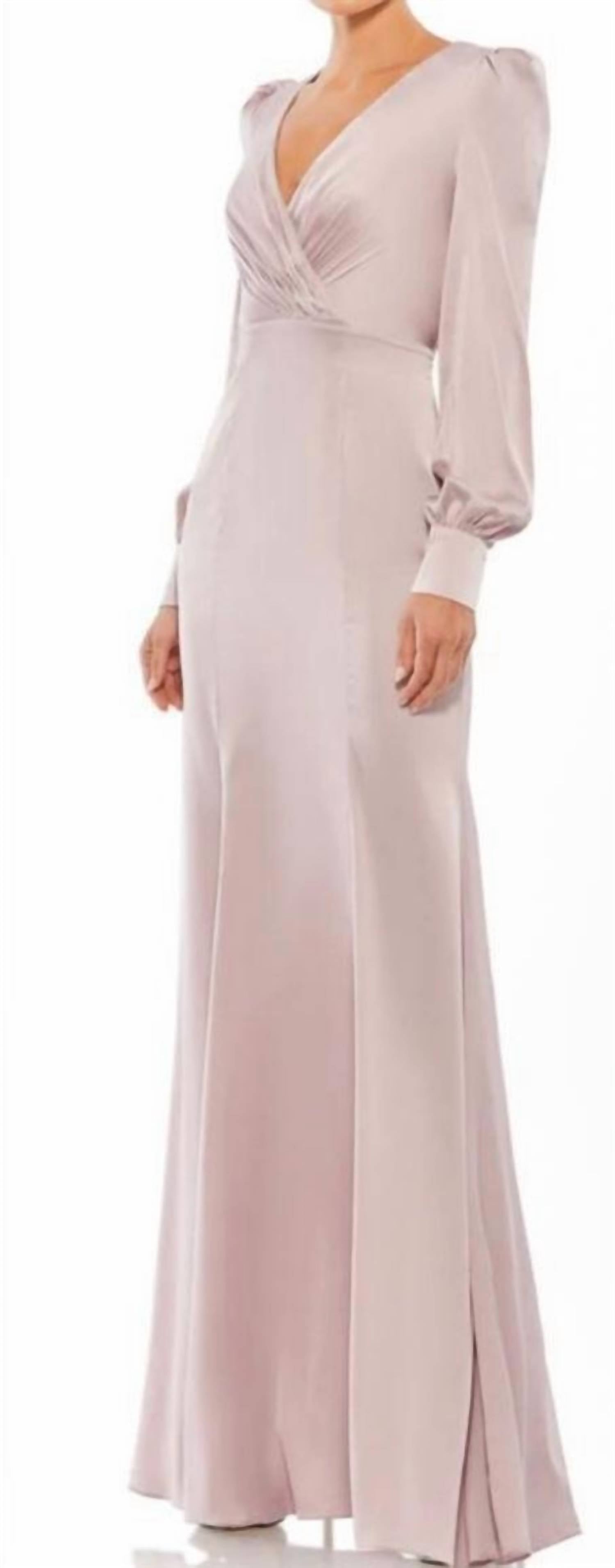 

Атласное платье с рукавами "епископ" и сборками в розовом цвете Mac Duggal