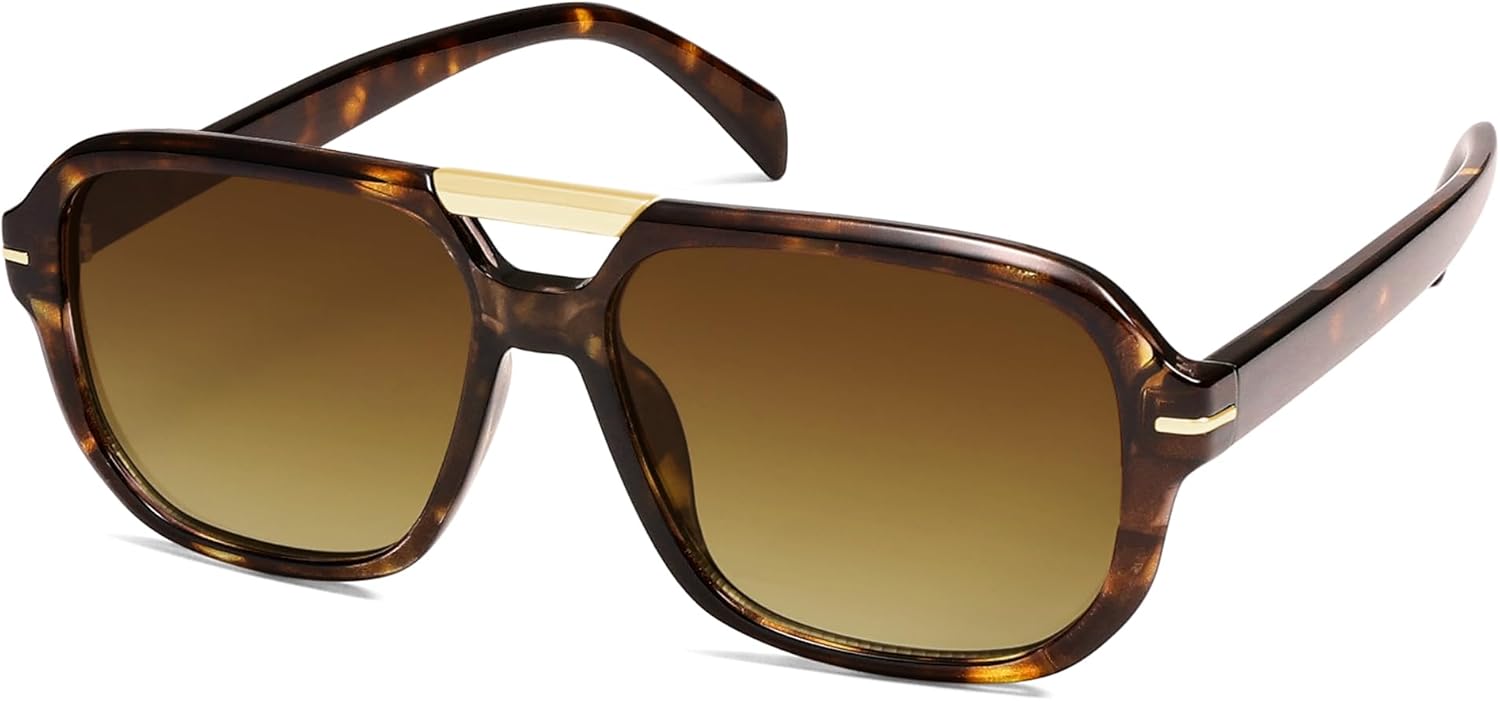 

Ретро квадратные солнцезащитные очки-авиаторы для женщин и мужчин, классический винтаж 70-х годов, большие солнцезащитные очки AR82282 HERJOUR, Tortoise Frame/Brown Lens