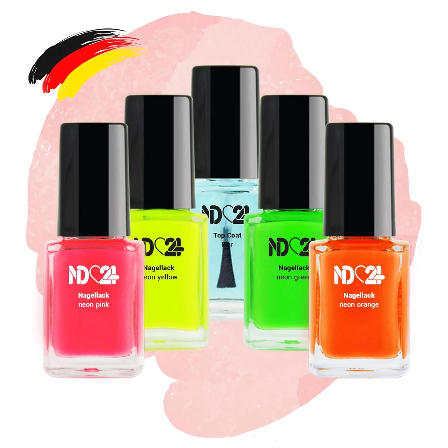 Набор неоновых лаков для ногтей 4 цвета с верхним покрытием Nd24 Naildesign