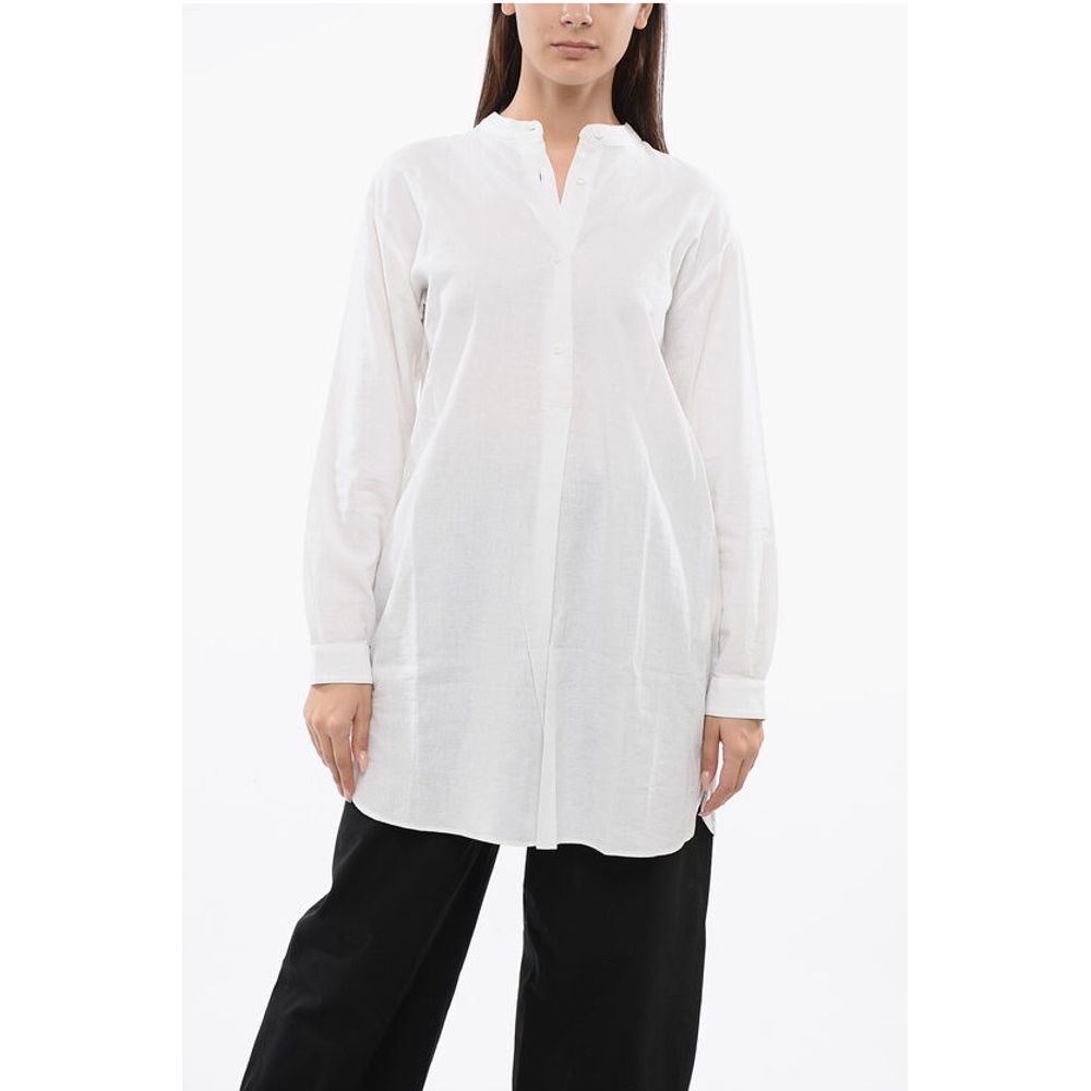 

Длинная блузка из льняной смеси с воротником-стойкой Woolrich, White