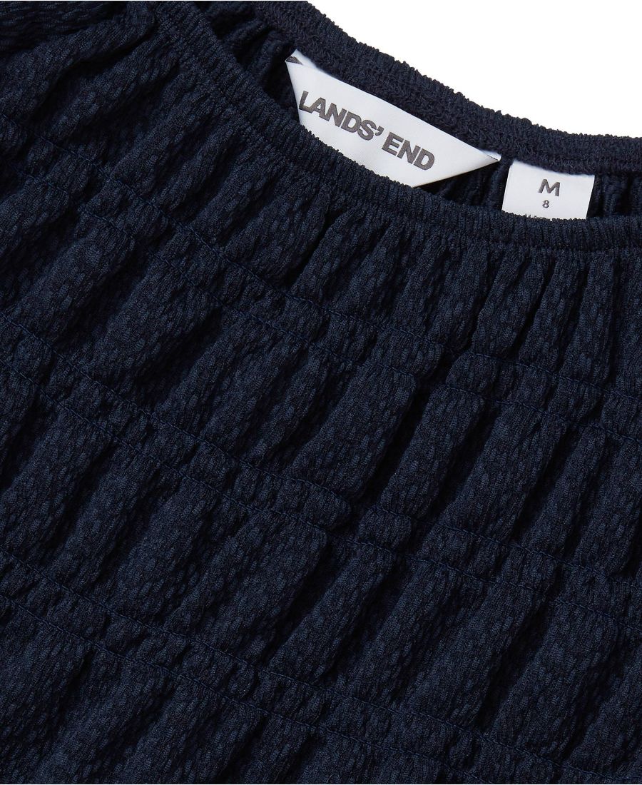 Детская вязаная рубашка с длинными рукавами и сборками Lands' End, Classic navy — фото 2