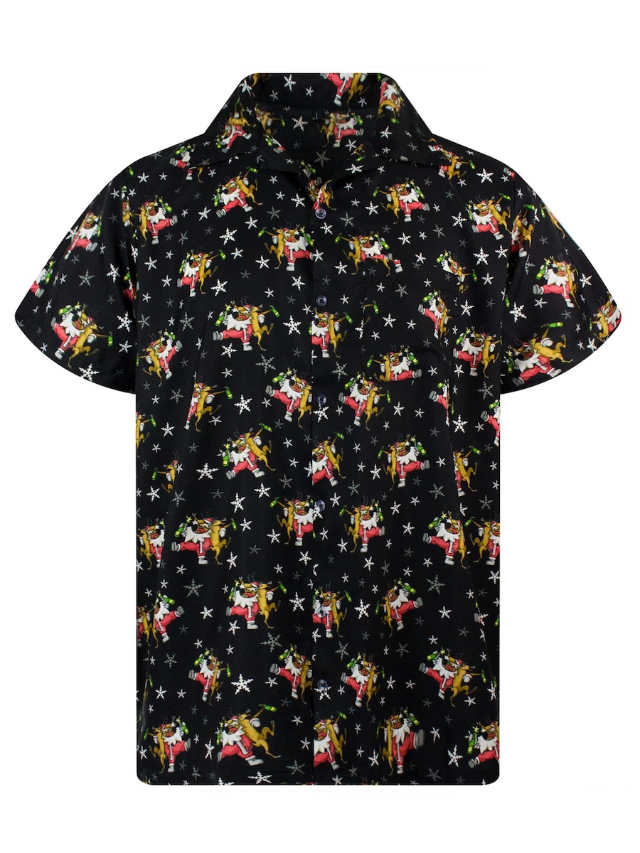 

Рубашка на пуговицах классического кроя King Kameha Christmas Drunk Santa, черный