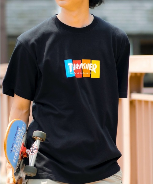 

Футболка с коротким рукавом, стандартный крой, с 4-цветным принтом логотипа в квадрате THRASHER, черный