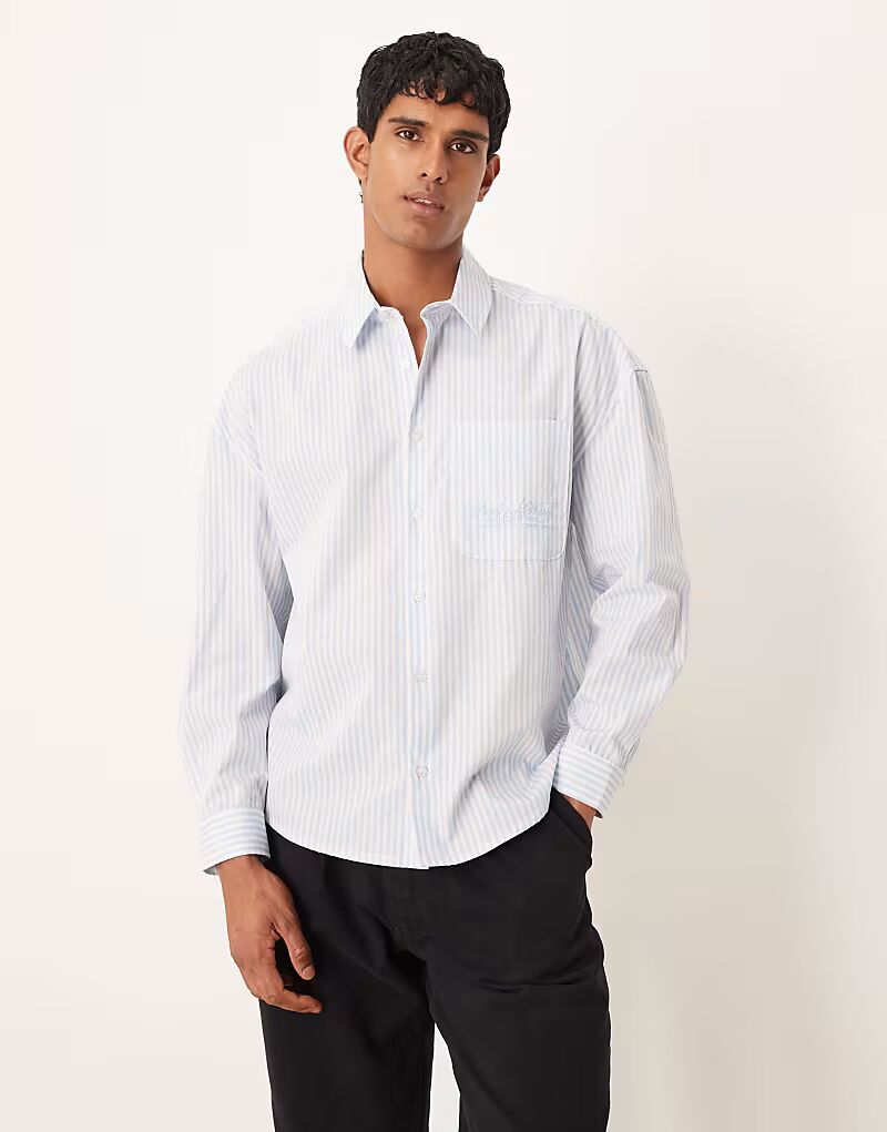 

Рубашка свободного кроя с приспущенными плечами и вышивкой в сине-белую полоску Asos Design