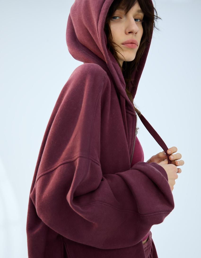 

Толстовка с капюшоном из хлопка средней длины Bershka, бургундия