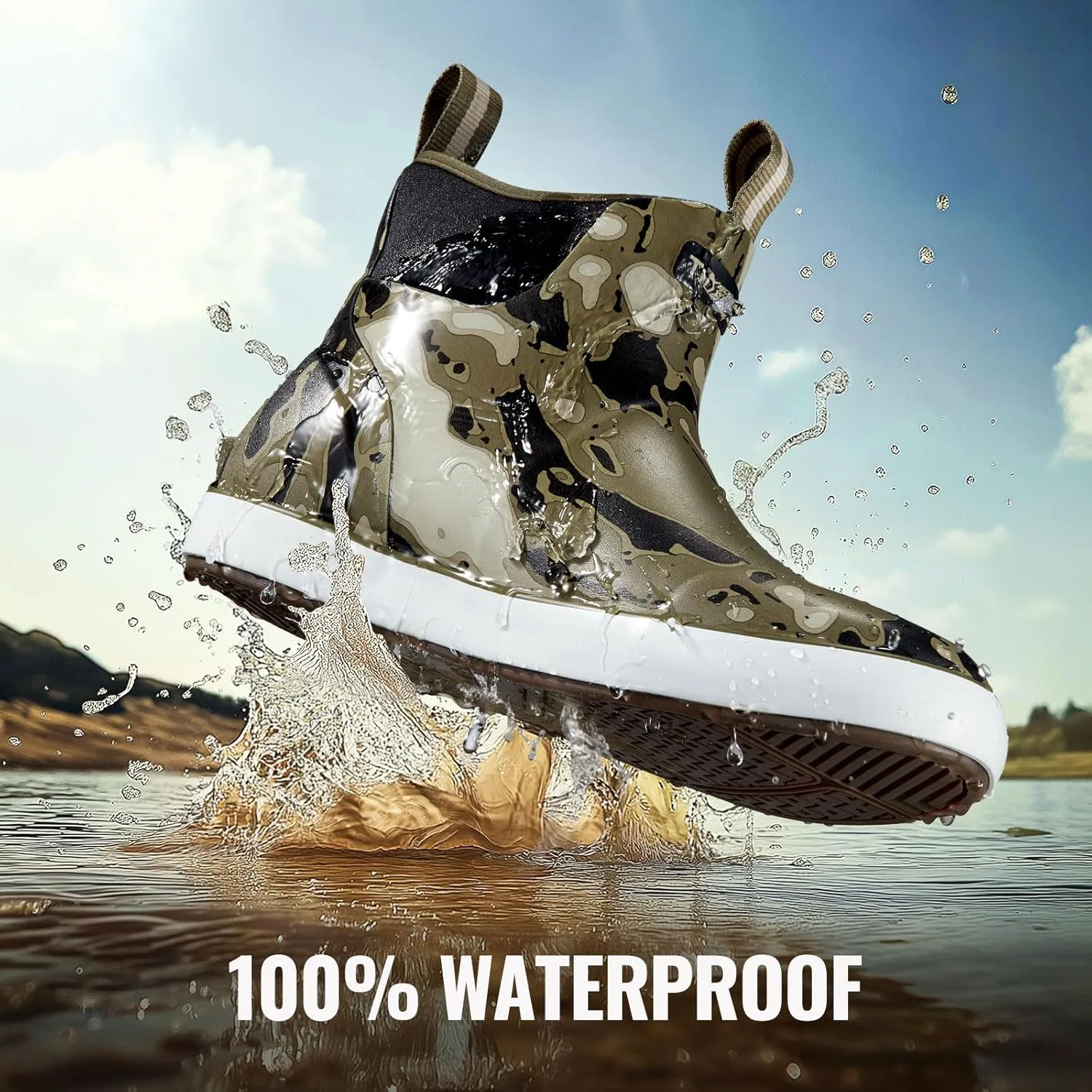 Водонепроницаемые рыболовные ботинки TIDEWE Deck Boots для мужчин, неопреновые резиновые ботинки без шнурков для катания на лодке (черно-оранжевые, светло-серые и бежевые, размер 7-8) — фото 3
