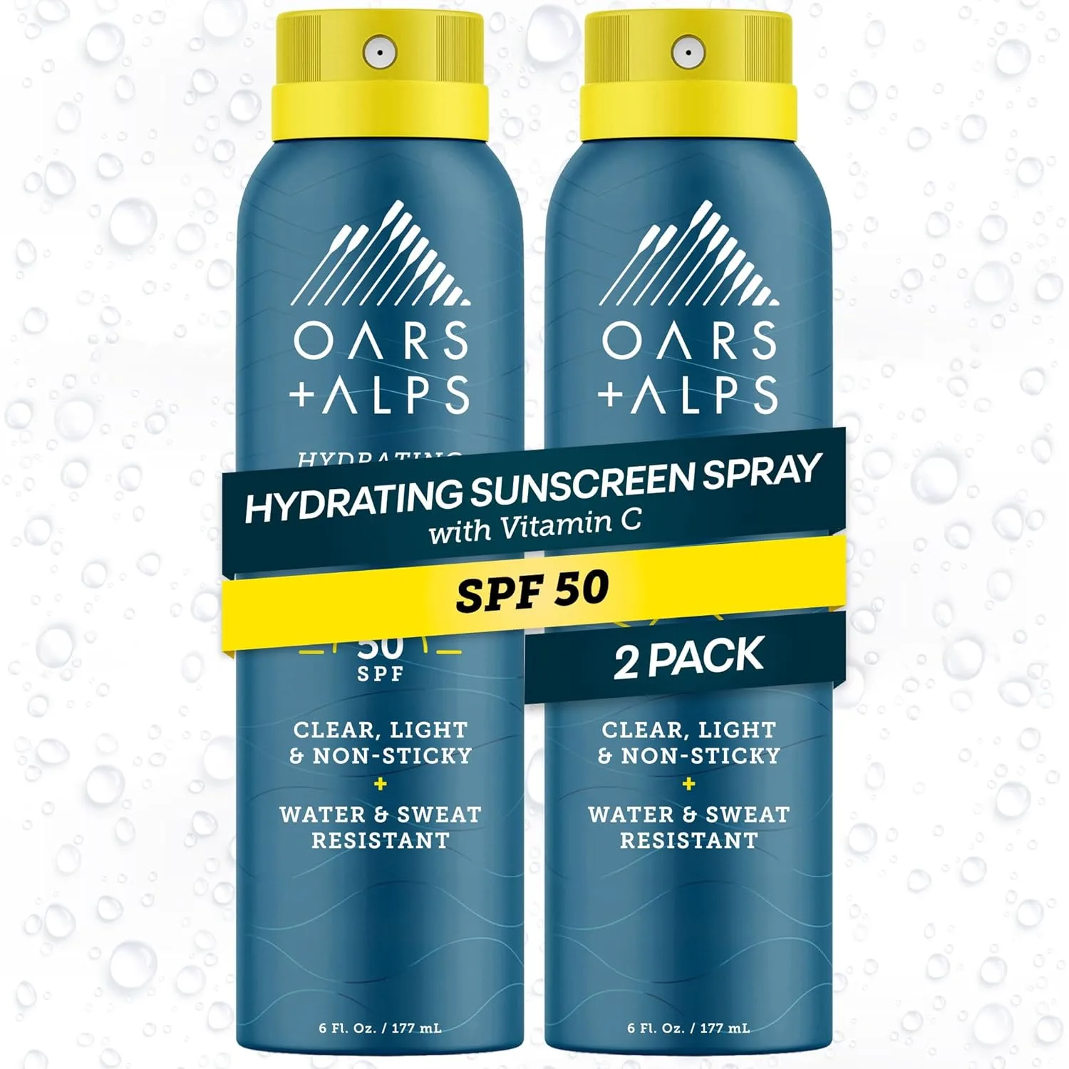 Oars + Alps SPF 50 солнцезащитный спрей для лица и тела, быстровпитывающийся, легкий, нежирный, водостойкий, без октиноксата и оксибензона, 6 унций, 2 шт 177 мл (2 шт.), SPF 50