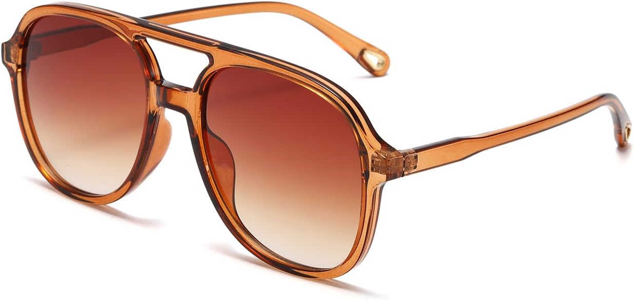 

Солнцезащитные очки-авиаторы Pro Acme Retro Square Polarized для женщин и мужчин, винтажные, в стиле 70-х, с двойной перемычкой, защита от УФ-излучения UV400, Dark Brown/Gradient Brown