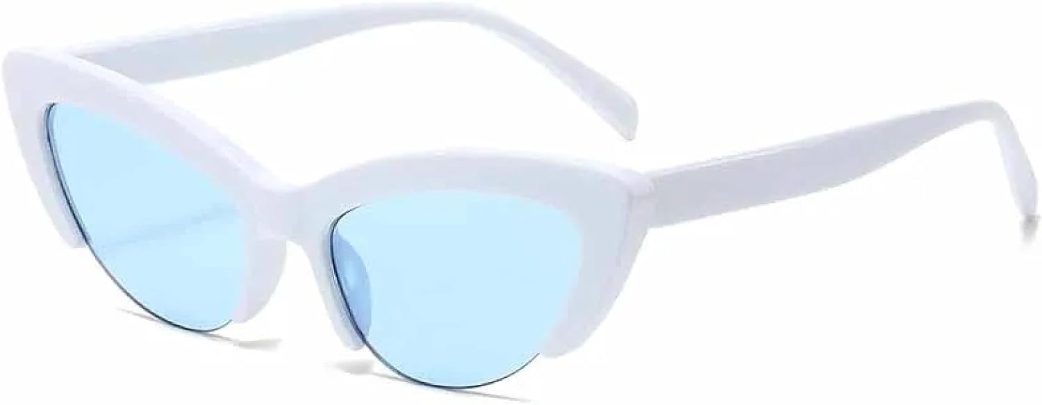 

Винтажные солнцезащитные очки «кошачий глаз» в полуободковой оправе для женщин, ретро-солнцезащитные очки, модные женские зеркальные очки для улицы TKKTLLT, White Blue