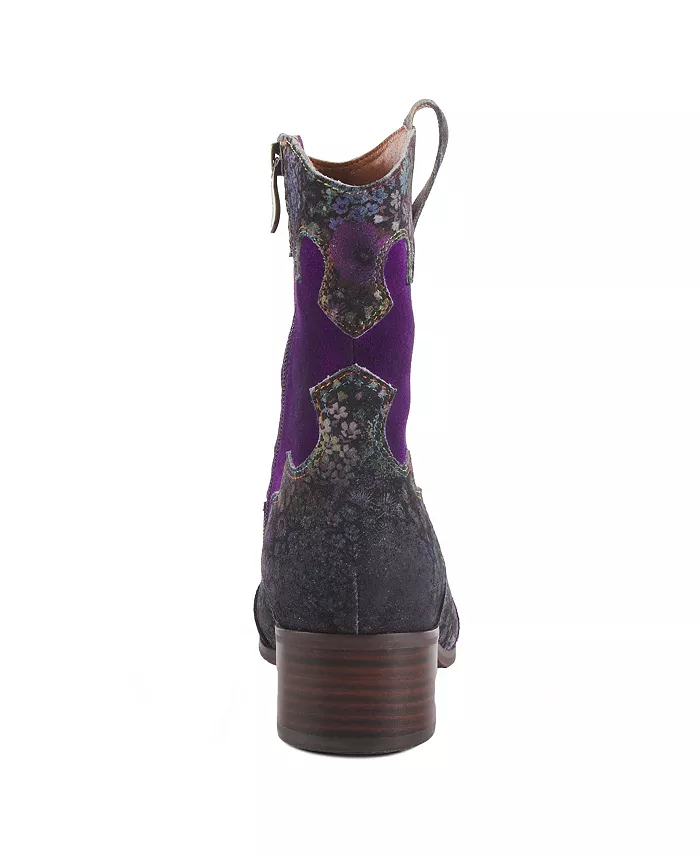 L'Artiste Women's LADYLUCK ковбойские замшевые ботильоны с цветочным принтом и квадратным каблуком L'Artiste, фиолетовый — фото 4