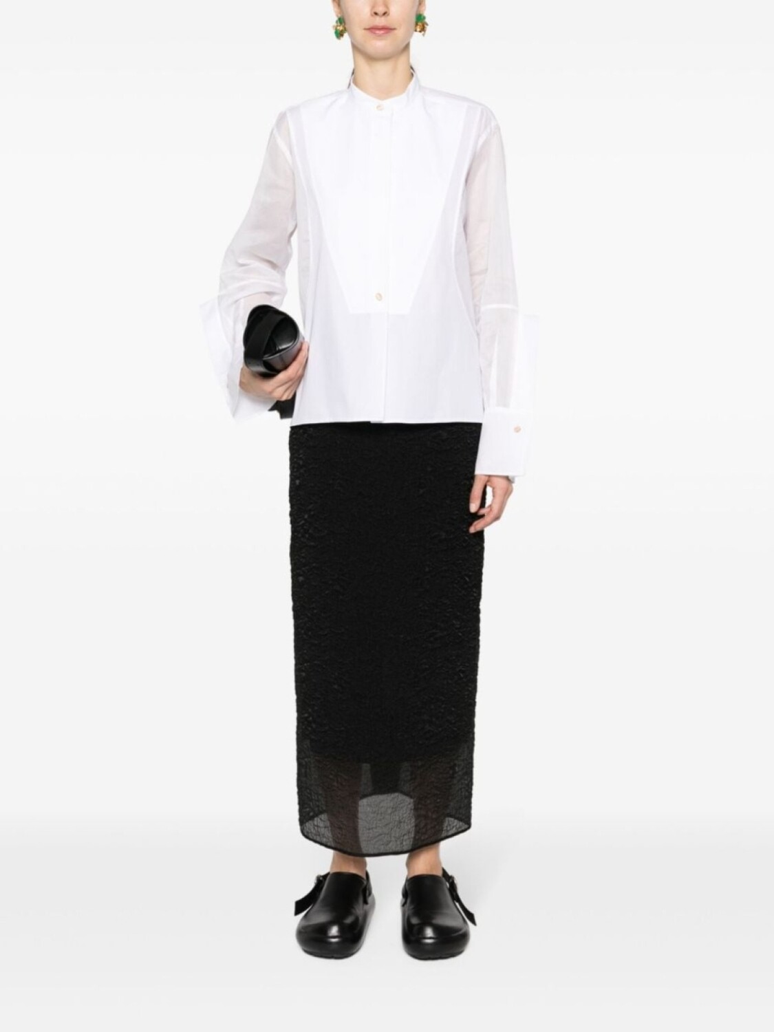 Jil Sander полупрозрачная рубашка со вставками, белый — фото 2