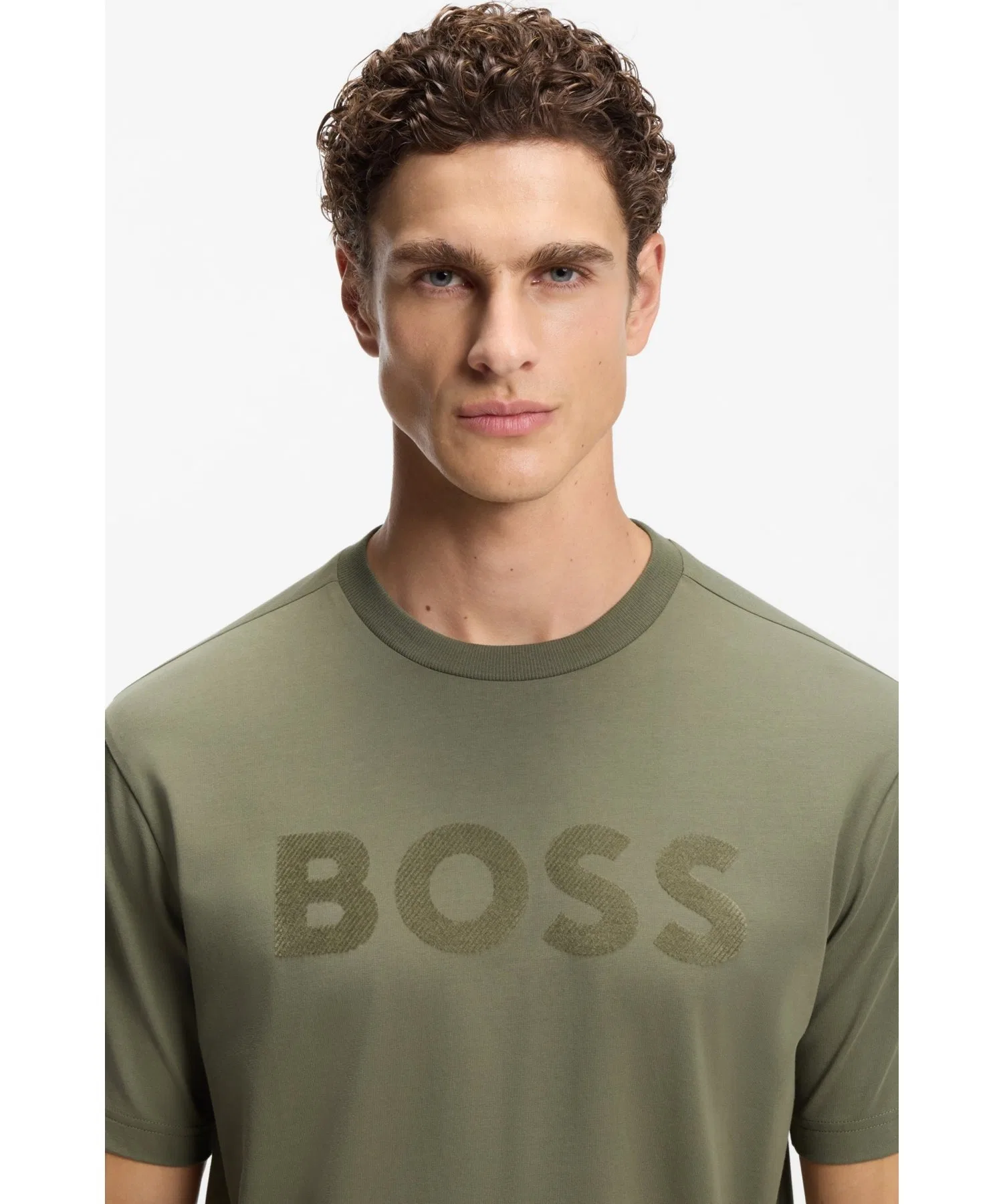 Мужская футболка BOSS Relaxed из хлопка с логотипом хаки — фото 2