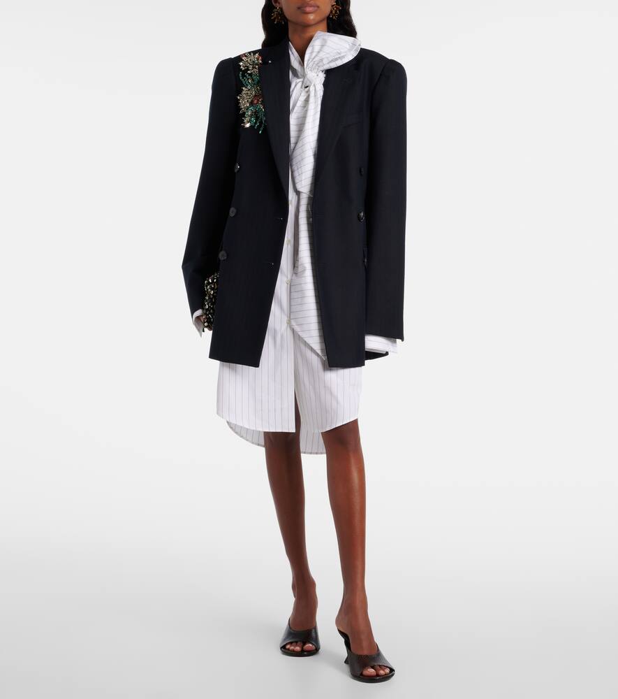 Полосатое мини-платье из хлопка с галстучным воротником Dries Van Noten, Navy — фото 2