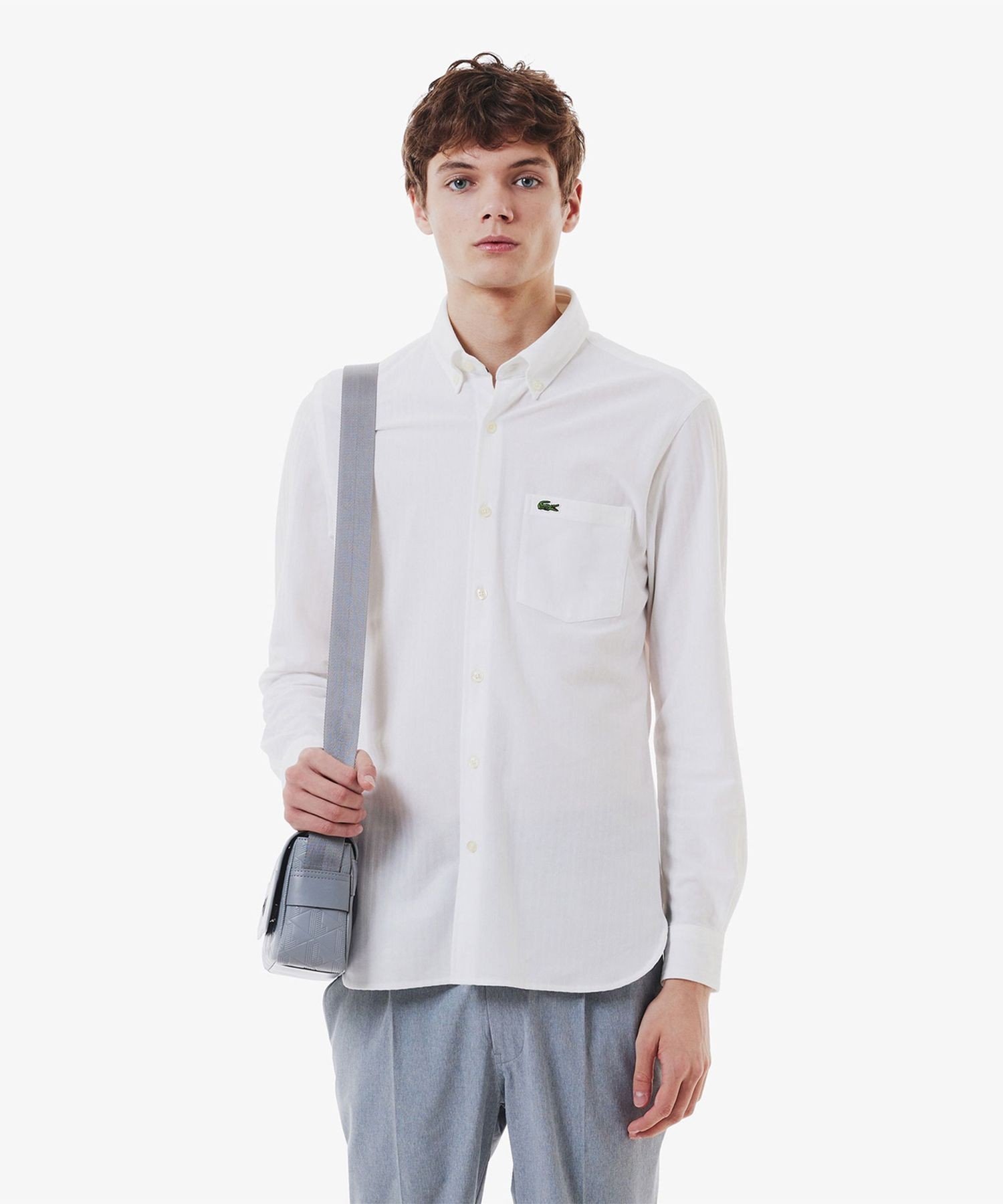Рубашка из трикотажа с жаккардовой полосой и пуговицами LACOSTE, White
