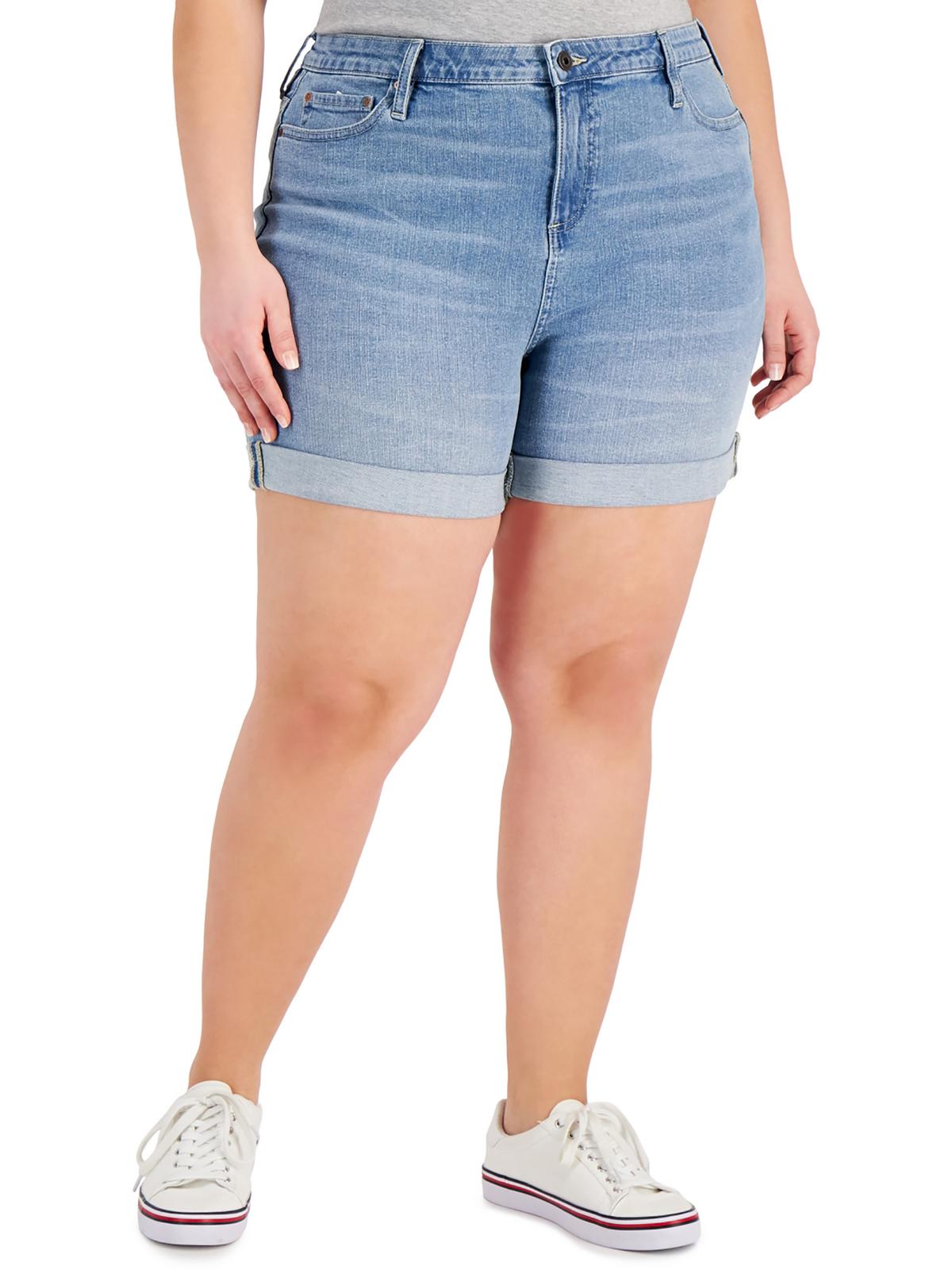 

Плюс женские легкие джинсовые шорты с эффектом потертости Tommy Hilfiger, цвет pacific blue