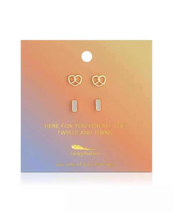 

Комплект сережек - крендель + планка - закрутка Lucky Feather, gold