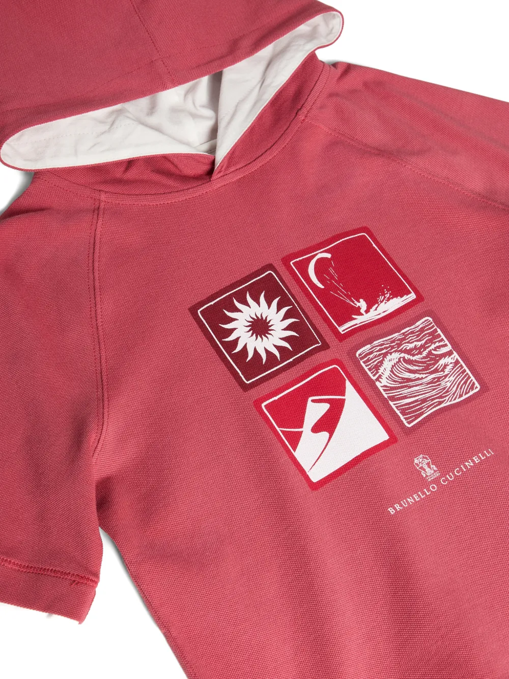 Хлопковое худи из пике с принтом Brunello Cucinelli Kids, красный — фото 3