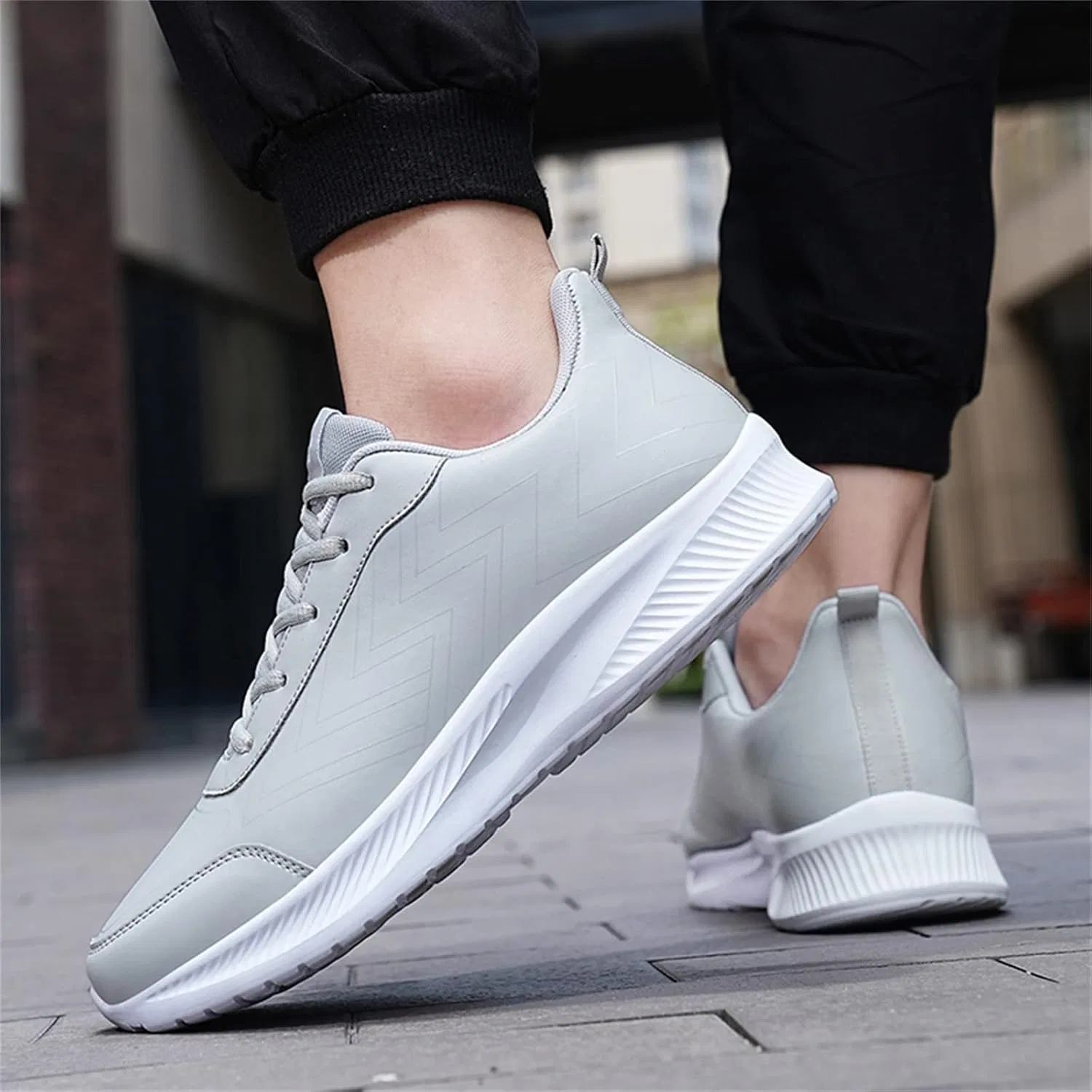 Туфли Casual Shoes Men's Shoes Large Size Casual Leather Print Laace Up Casual Fashion Simple Shoes Running Generic, Grau — фото 2