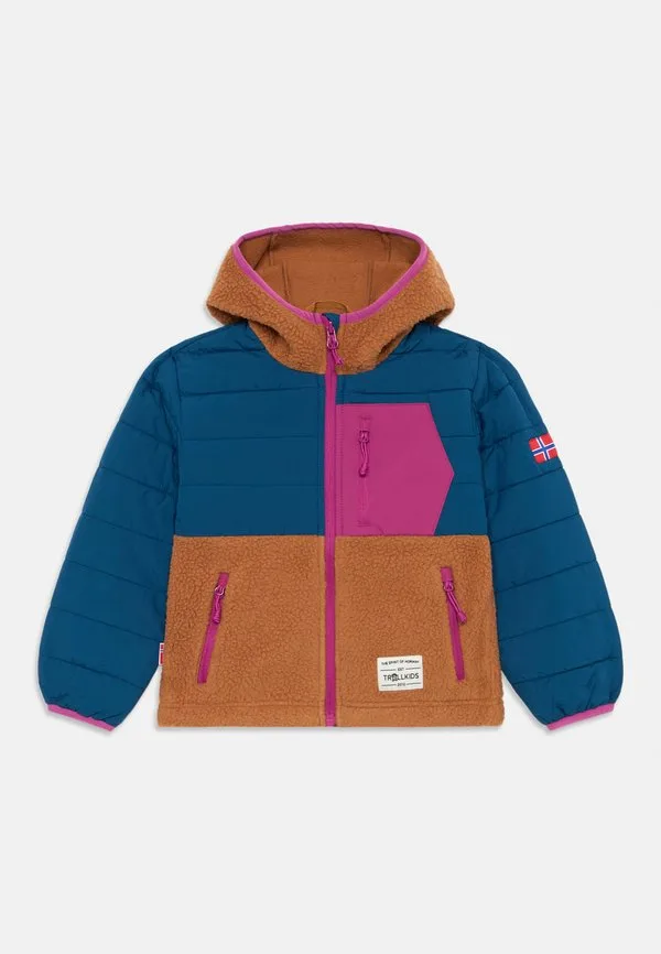Детская куртка romsdalen, легкая куртка Trollkids, Almond/Madeira Blue/Bright Berry