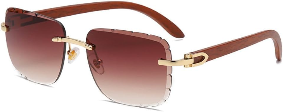 

Роскошные квадратные солнцезащитные очки без оправы для мужчин, солнцезащитные очки с градиентным переходом цвета для женщин, модные винтажные деревянные очки generic, Gold Brown