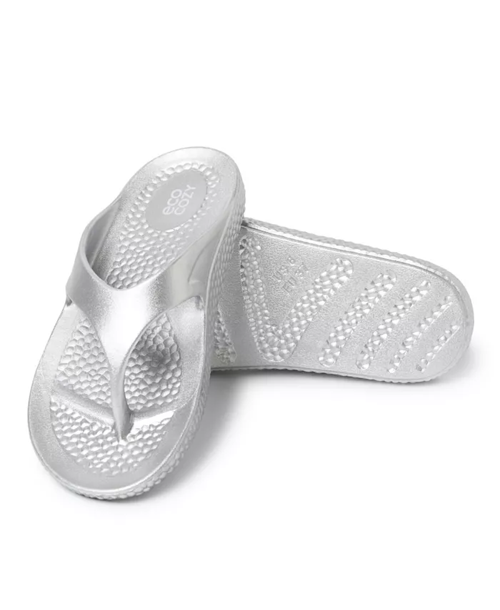 ЭкоКози от Women's Устойчивые Комфортные Сандалии-танга Dearfoams, серебряный — фото 4