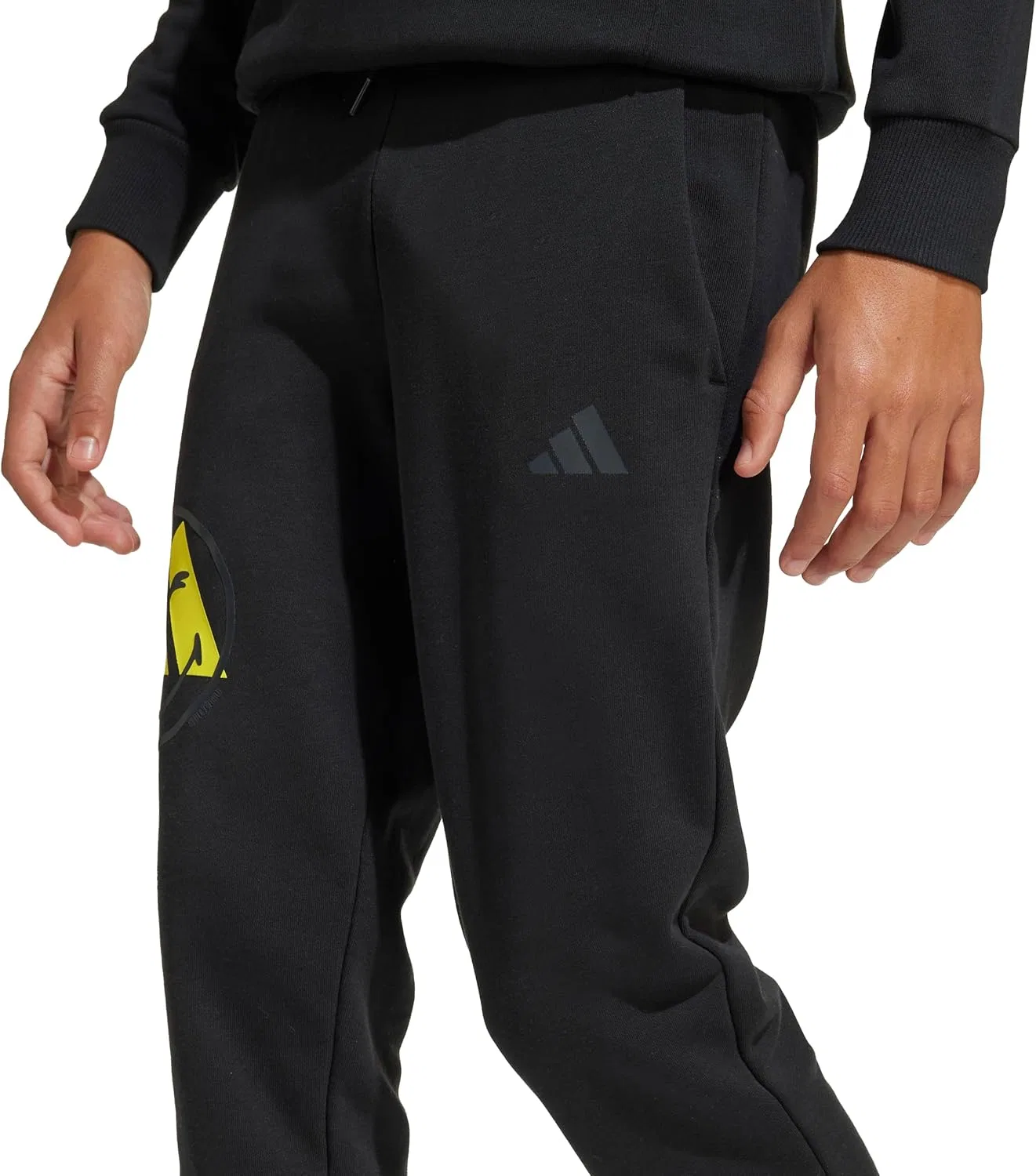 Детские спортивные штаны Adidas Originals Smiley World, черный/ярко-желтый — фото 4