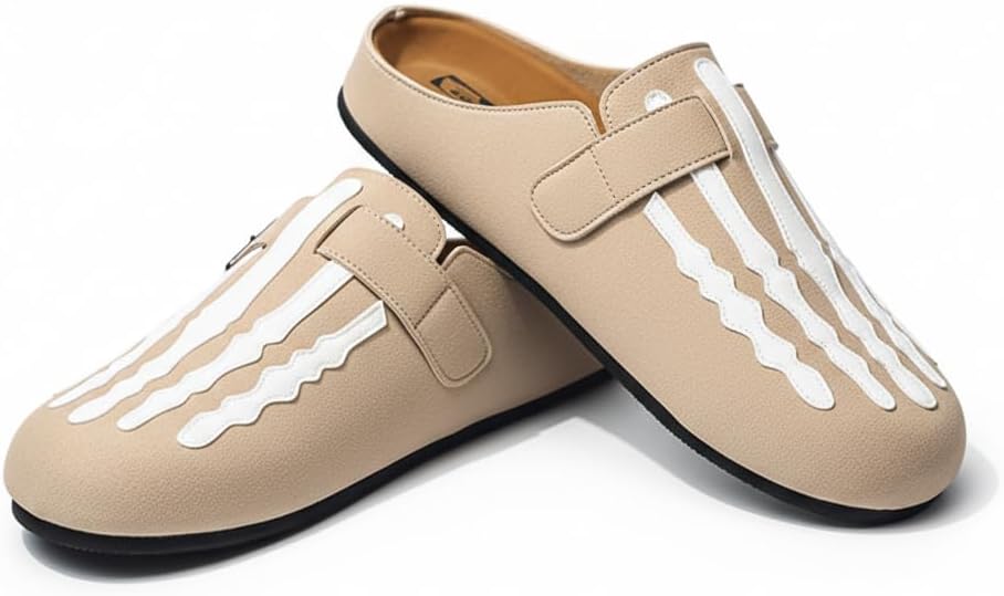 

Мужские мюли с имитацией замши в готическом стиле, для дома и улицы, повседневная обувь с забавным рисунком скелетной кости и регулируемым ремешком с пряжкой Ctkvbmeoi, бежевый