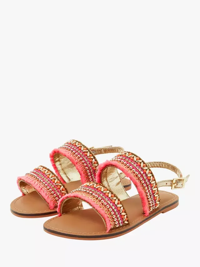 Детские сандалии с двумя ремешками и бисером, кораллового цвета Angels by Accessorize — фото 2