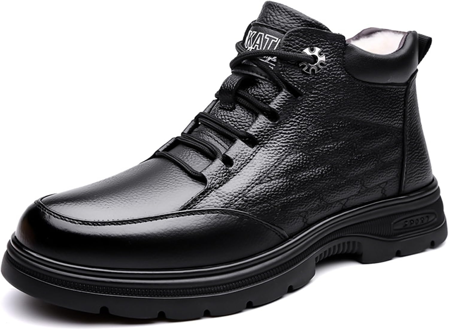 

Мужские премиальные кожаные повседневные ботинки Abborora для ходьбы и походов, с теплой подкладкой, рабочие, зимние водонепроницаемые снегоступы, черный