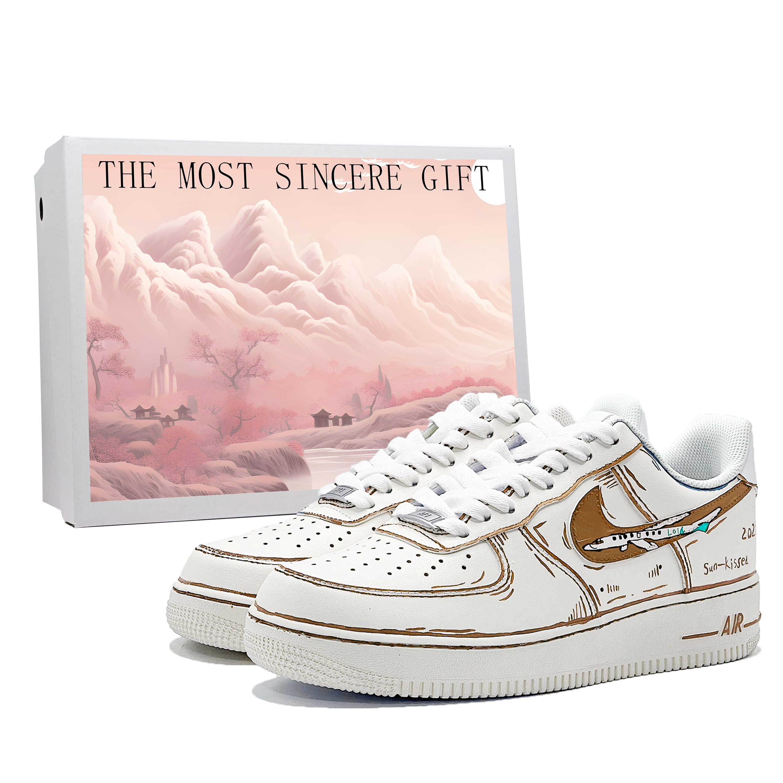 

Nike Кроссовки Air Force 1 для скейтбординга, износостойкие, низкие, мужские, коричневые, белые