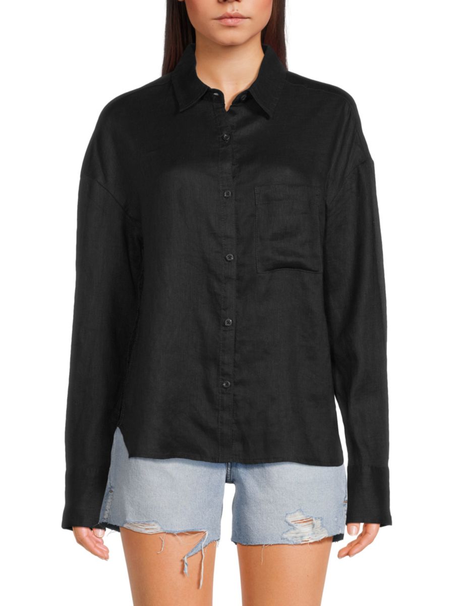 

Рубашка оверсайз из 100% льна Saks Fifth Avenue, черный