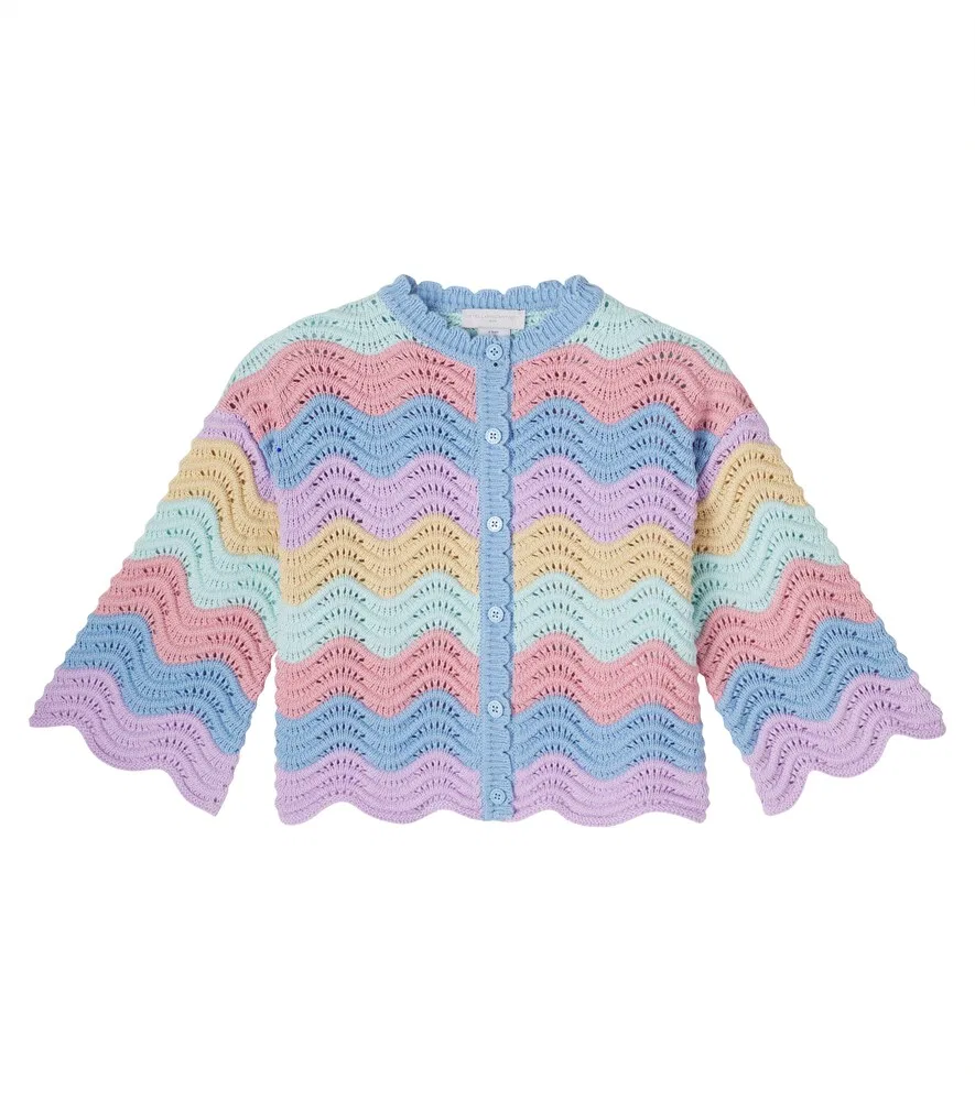 Хлопковый кардиган в полоску с фестончатым краем Stella McCartney Kids, мультиколор