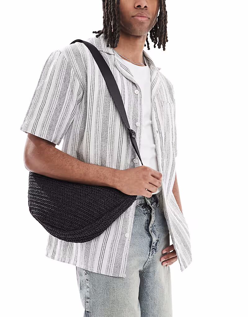 

Сумка через плечо Jack & Jones, связанная крючком, черного цвета