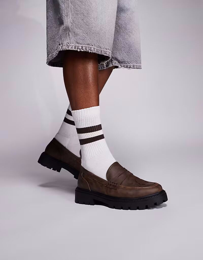 

Коричневые мокасины ASOS DESIGN с отделкой стежками