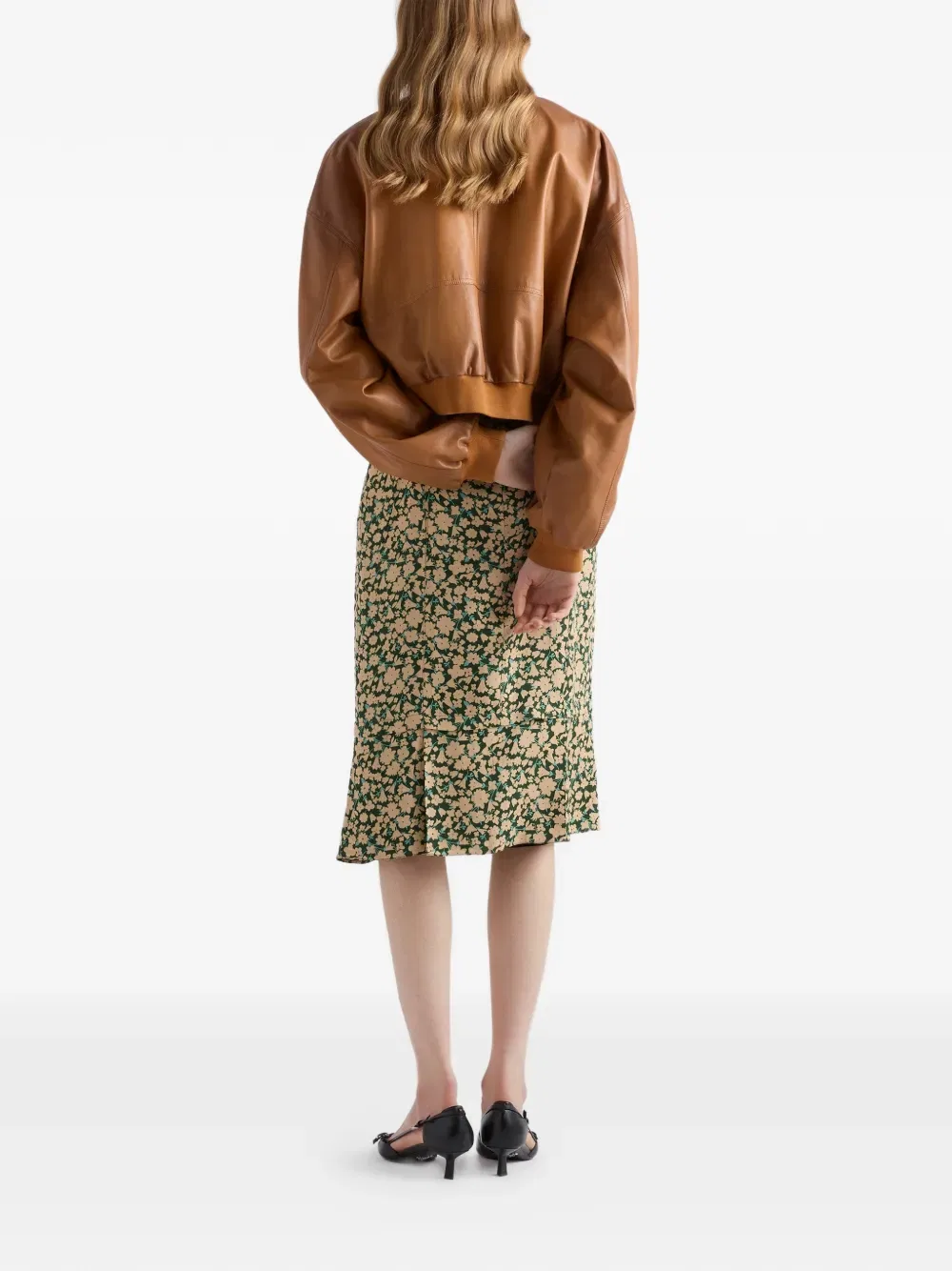 Укороченная куртка из кожи наппа Prada, коричневый — фото 3