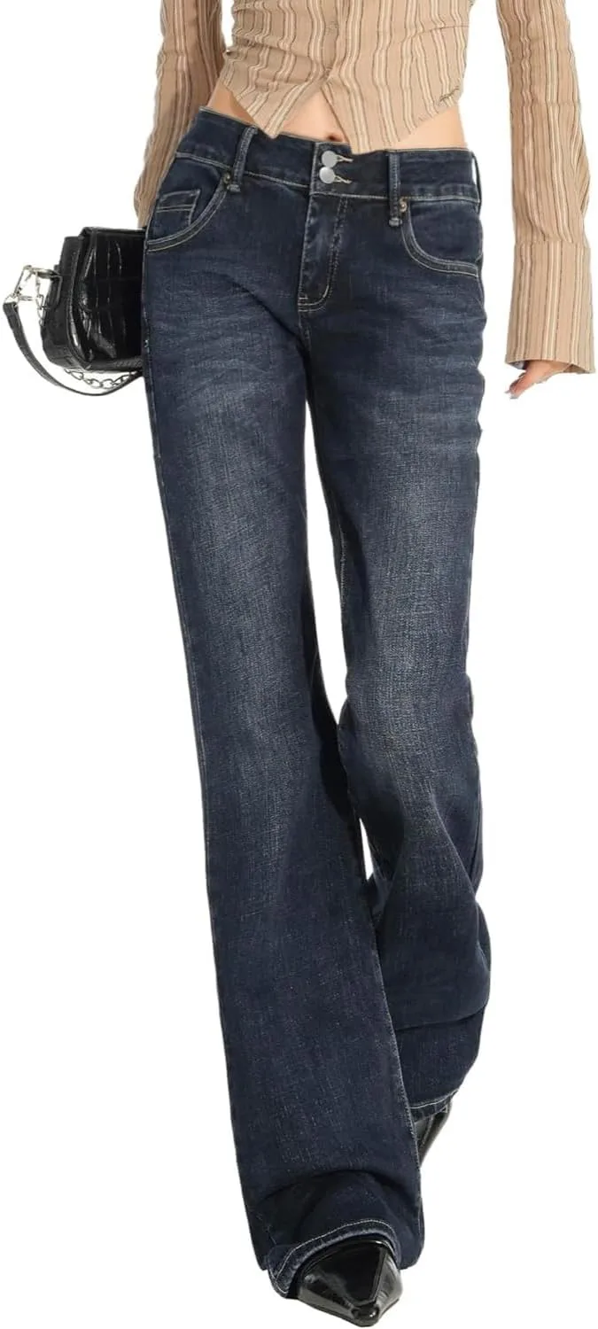 

Emmiol джинсы Mid-Low Rise Flare для женщин, Y2K Baggy Boot Cut