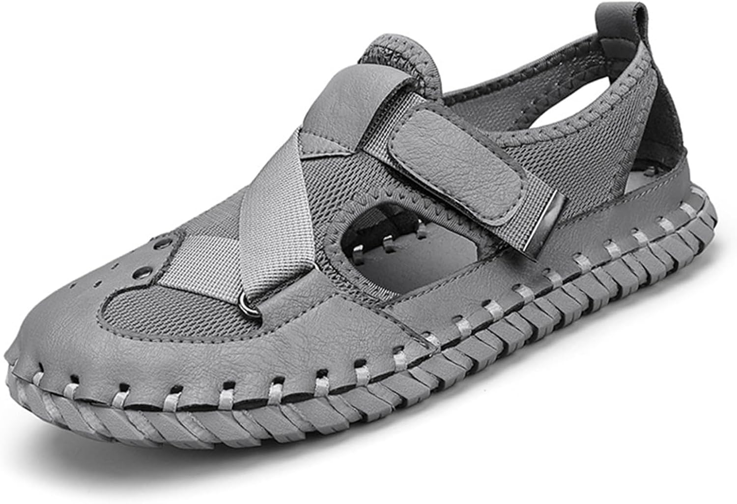 

Мужские кожаные лоферы с вырезами, с пряжкой, воздухопроницаемые, в стиле «рыбак», для пляжа и повседневной носки, легкие, нескользящие, с открытым носком для прогулок и спорта на улице Crepuscute, серый