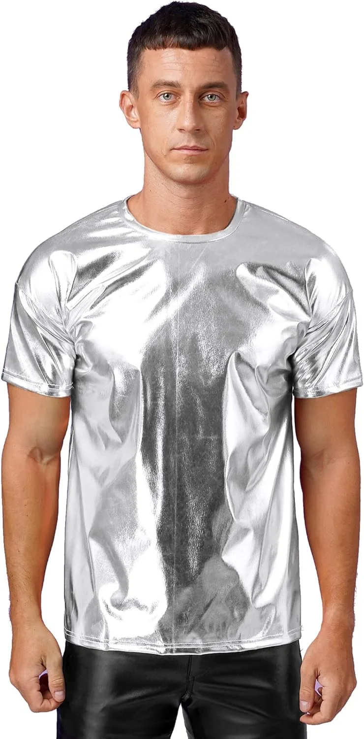 

Мужская футболка для вечеринок Metallic Shiny с коротким рукавом и круглым вырезом Lpdshaa