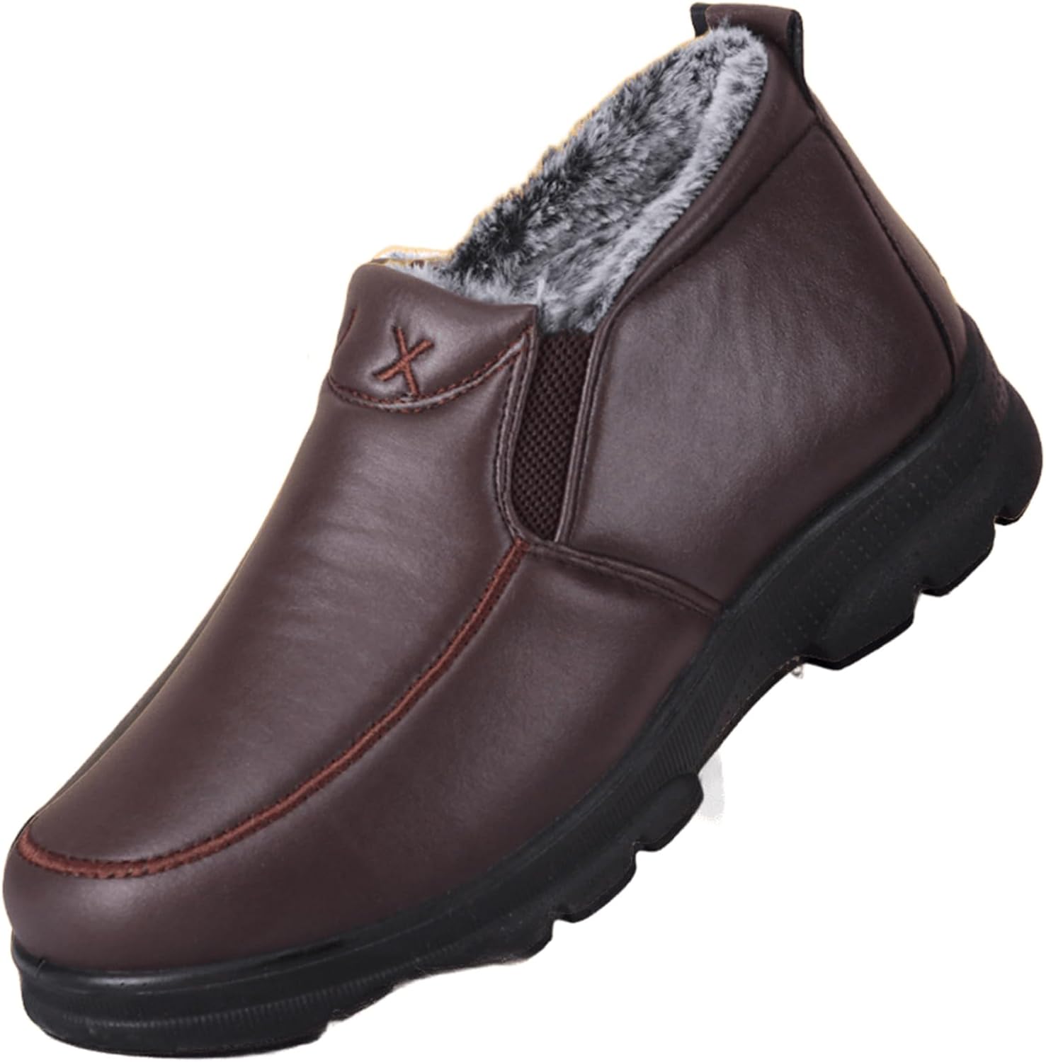 

Мужские утепленные зимние ботинки с флисовой подкладкой, зимние наружные противоскользящие, удобные для среднего и пожилого возраста, легкие повседневные слипоны для прогулок Generic, Brown-a